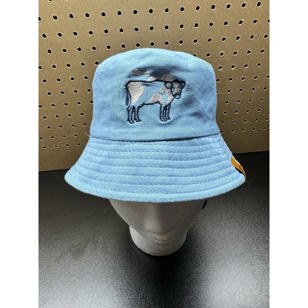 Tillamook Kids Reversible Bucket Hat Cow Logo Blue Clouds Chin Strap